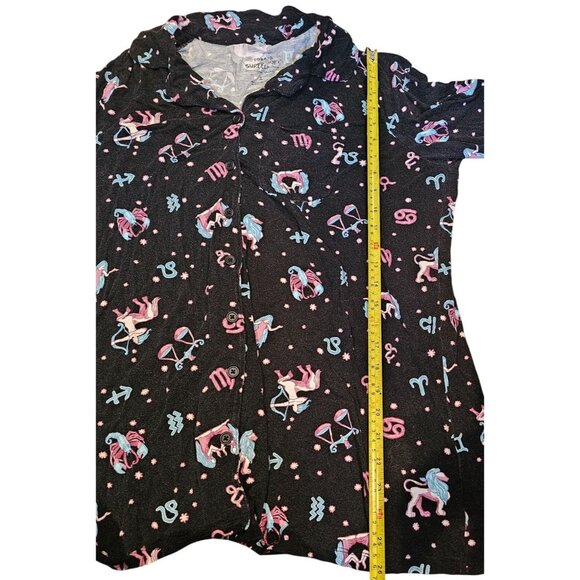 Torrid Super Soft Sleep Shirt Button-Down Black Zodiac Print Sz 1 Rayon Spandex - Picture 5 of 10